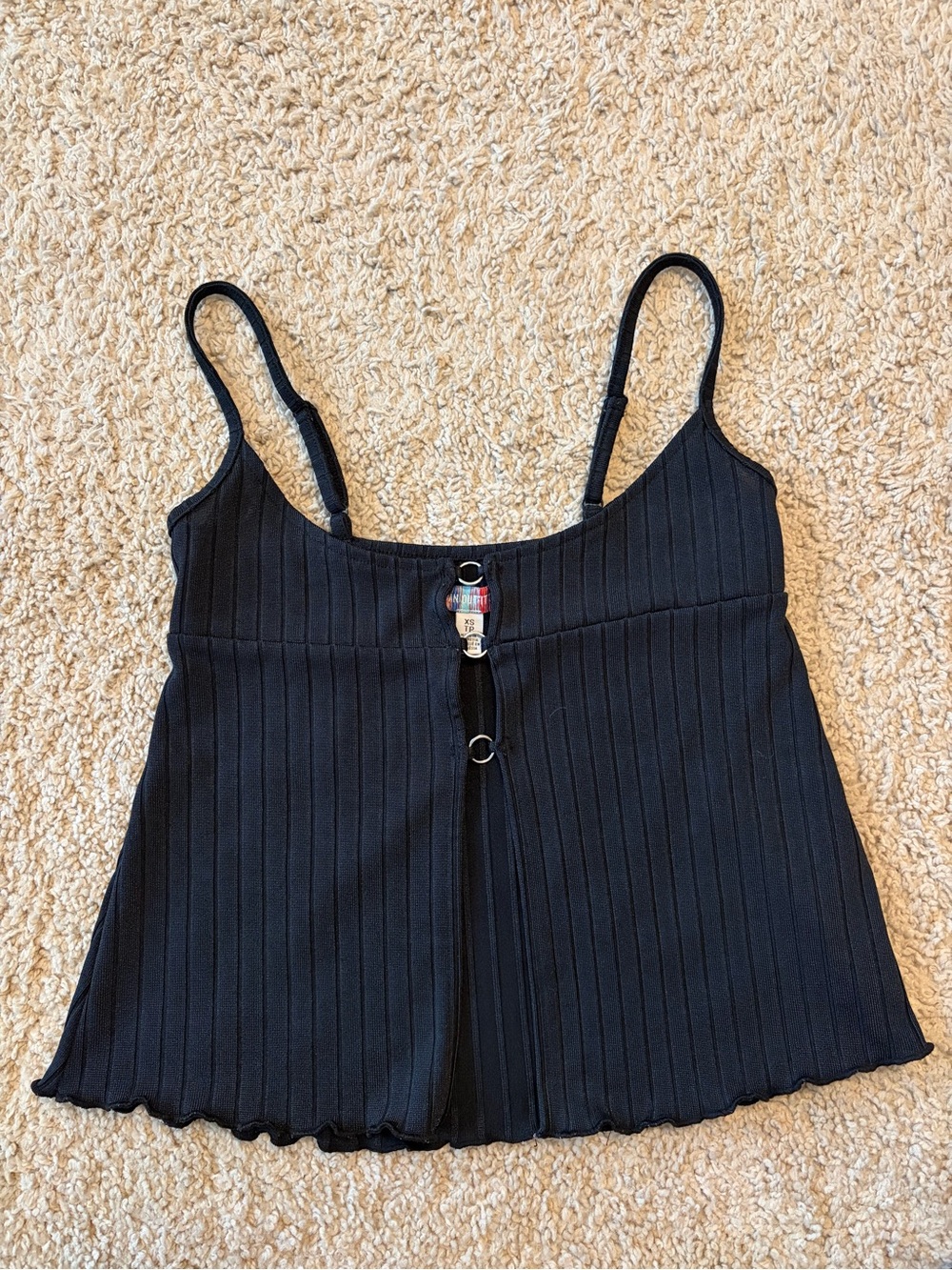 Urban Outfitters Black Ribbed Camisole with Front Ring Accents open middle